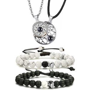NEW 4Pcs Couples Bracelet Necklace Set Matching His and Hers Promise Lov…